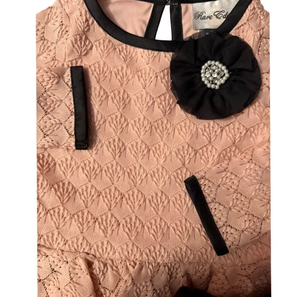Rare Editions Pink Lace Shell Shirt/w Black Skirt Size 18M